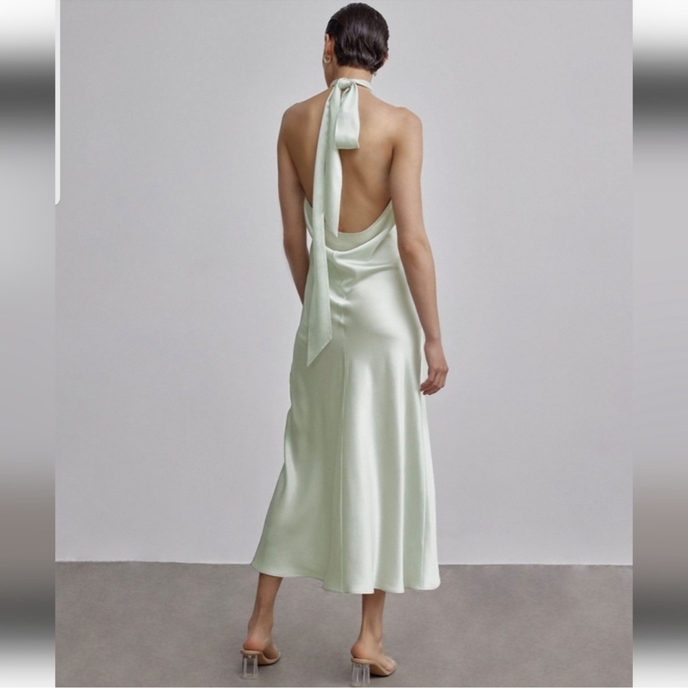 SOLD NWT Silk Maison French Bow Halterneck Silk Maxi Dress - Picture 4 of 9